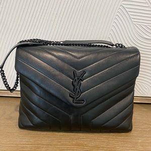 Saint Laurent LouLou Medium Black on Black Matelasse Lamb Skin Leather Bag